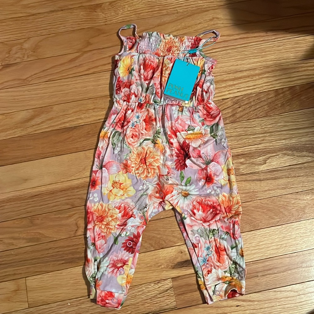 Posh peanut nala smocked spaghetti jumpsuit with snaps